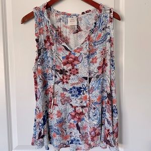 Blue, Pink and White Flower Design Women’s Tank Top